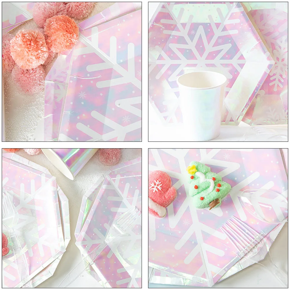 

40 Pcs Snowflake Paper Plate Tableware Set Plates Snowflakes Winter Christmas Birthday Holiday Party