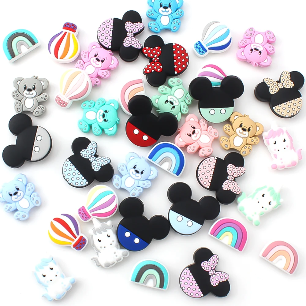 5/10pcs Bear Focal Silicone Beads Unicorn Rainbow Shape Beads for Jewelry Making Pen DIY Bracelet Keychain Accessories Bulk