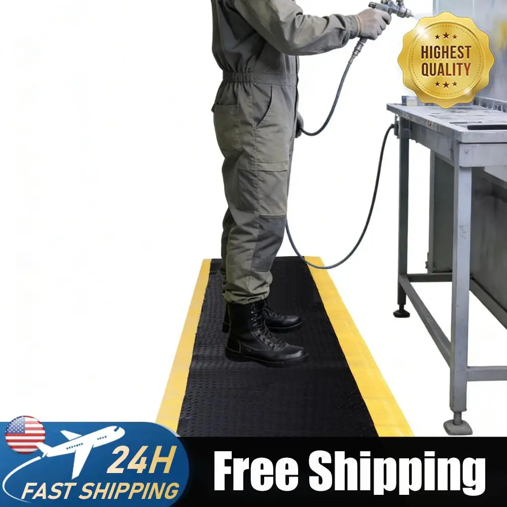 

Противоскользящий проводящий коврик 144x36 дюймов с желтой защитной окантовкой, промышленный эргономичный комфортный коврик для работы стоя для гаражей и складов