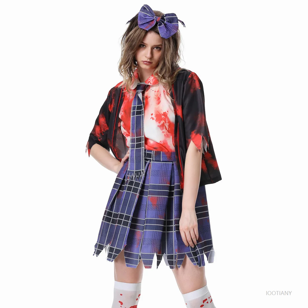 

Halloween Party Bloodstains Female Student Jk Uniform Horror Vampire Zombie Cosplay Masquerade Role Play Campus Zombie Suit 2025