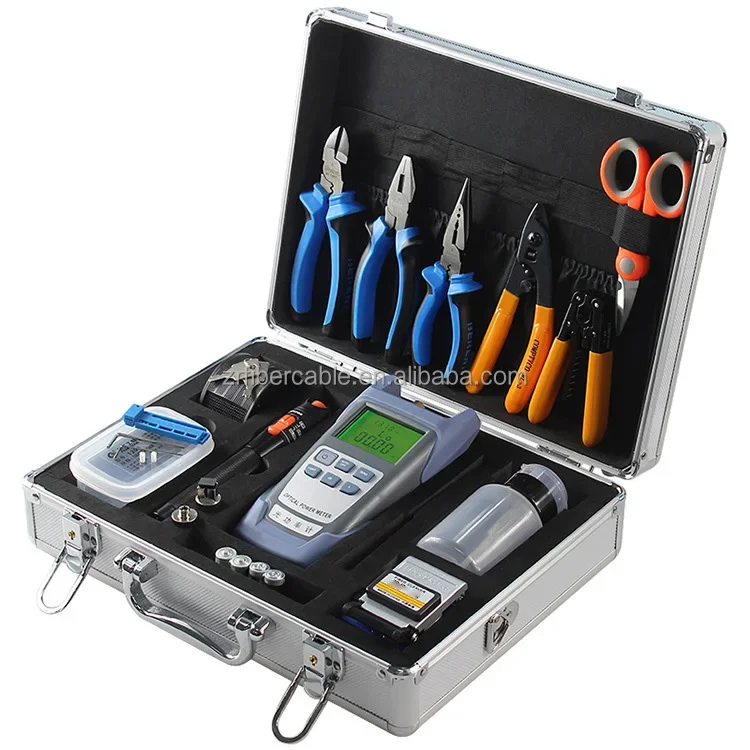 Fiber Optic Tool Box Full Set Ftth Tool Kit Box With Optical Power Meter And Vfl And Fiber Cleaver For Ftth Drop Cable