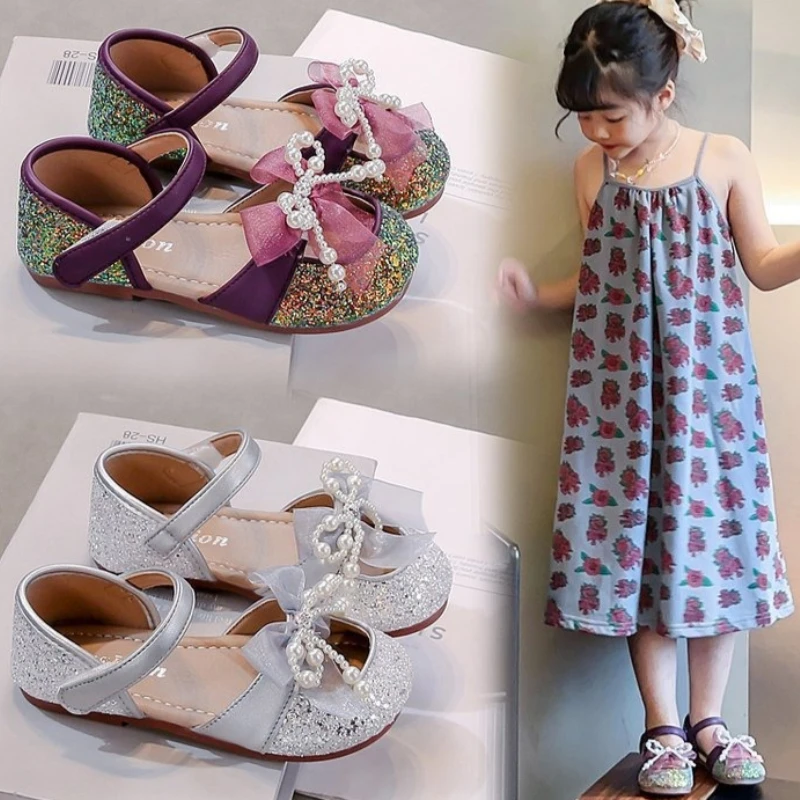 

Summer Girl Princess Sandals2026new Korean Version Child Soft Singleshoe Fashion Girls Anti Slip Sequin Party Small Leather Shoe