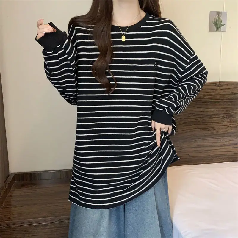 Striped All-match Youth T Shirts Autumn Winter New O-neck Long Sleeve Loose Street Casual Tops Korean Fashion Women Clothing