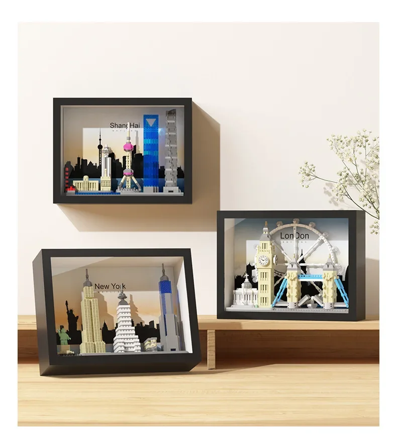 Skyline Photo Building Block City View Lindon New York เซี่ยงไฮ้ปารีสดูไบประกอบ 3D รุ่น Mini อิฐของเล่นสําหรับตกแต่งบ้าน