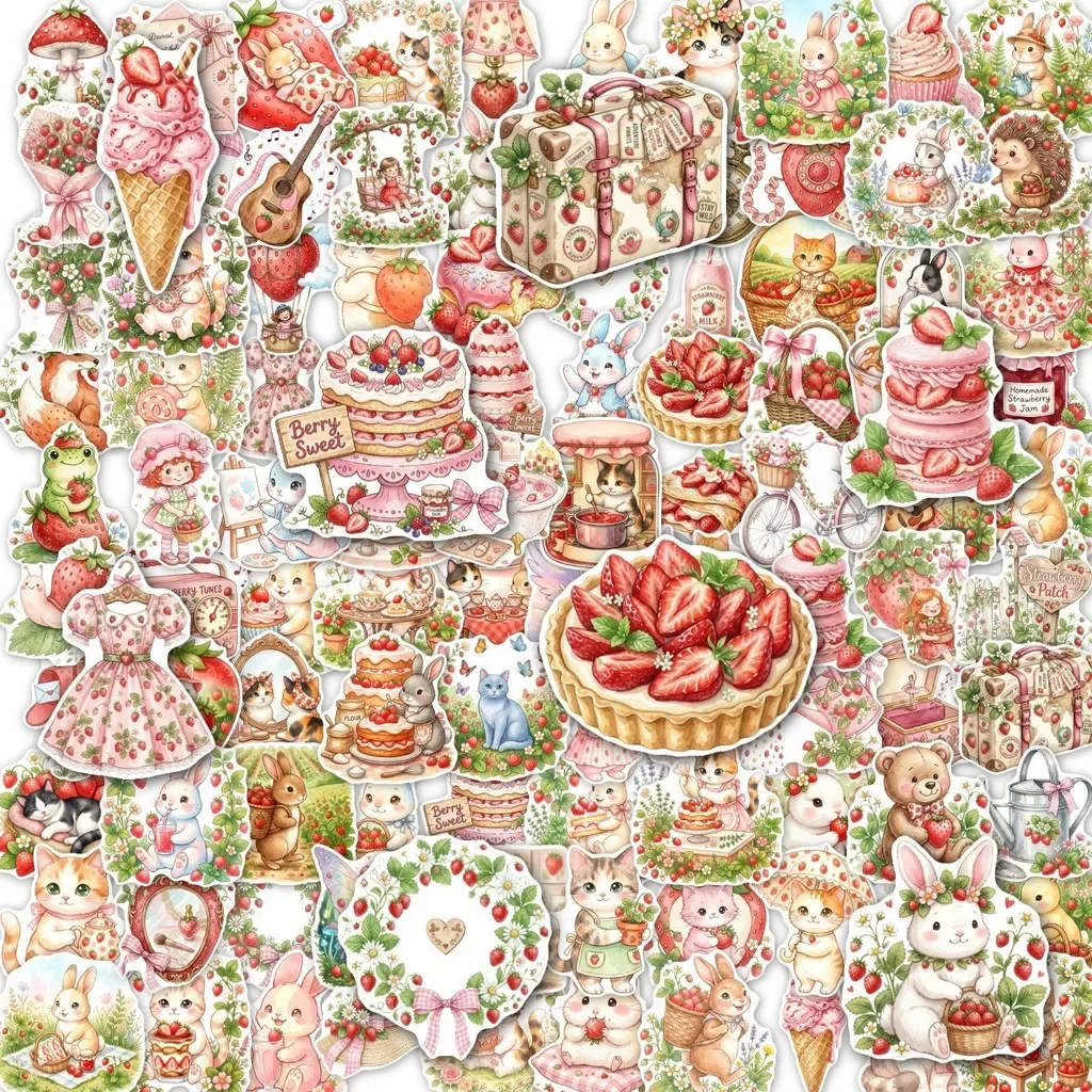 Rustic Sweet Berry Themed Waterproof Sticker Pack 100/200 Sheets Lovely Cartoon Decals For Handcraft Giajar Sticker Store