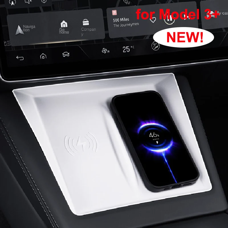 for Tesla Model 3+ Highland 2024-26 Silicone Wireless Car Charging Pad Non-Slip Mat Dust-Proof Charger Newest Model3 Accessories