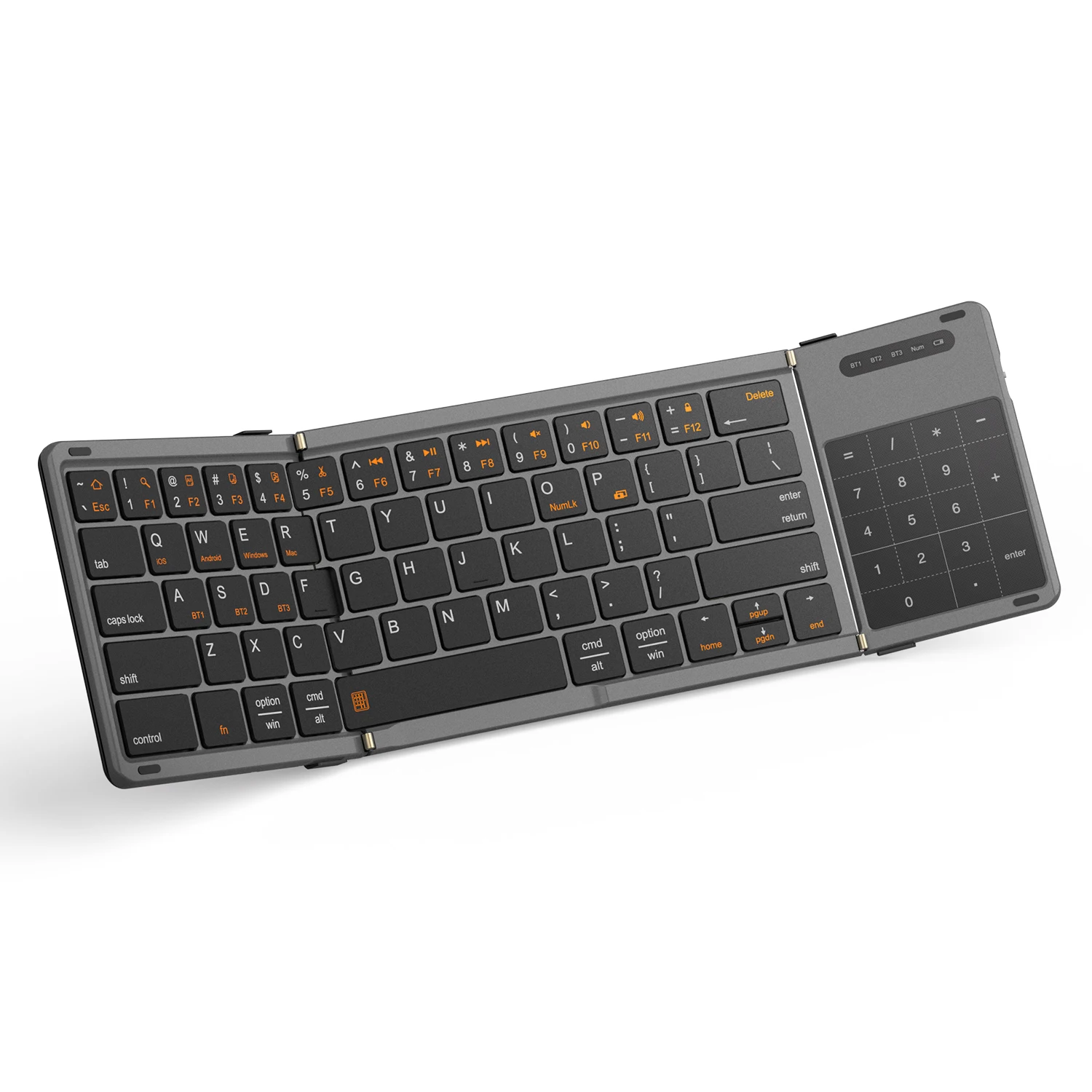 

Foldable Bluetooth Keyboard PU Leather Portable Full Size Folding Keyboard with Touchpad Numeric Keypad for Windows Android Mac