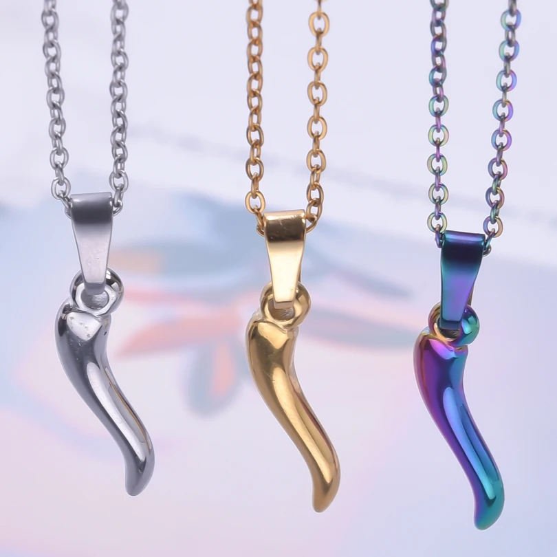 1Pc Stainless Steel Trendy Women Lucky Horn Chili Italian Pendant Grunge Necklaces DIY Hip Hop Hot Pepper Men Collares Jewelry