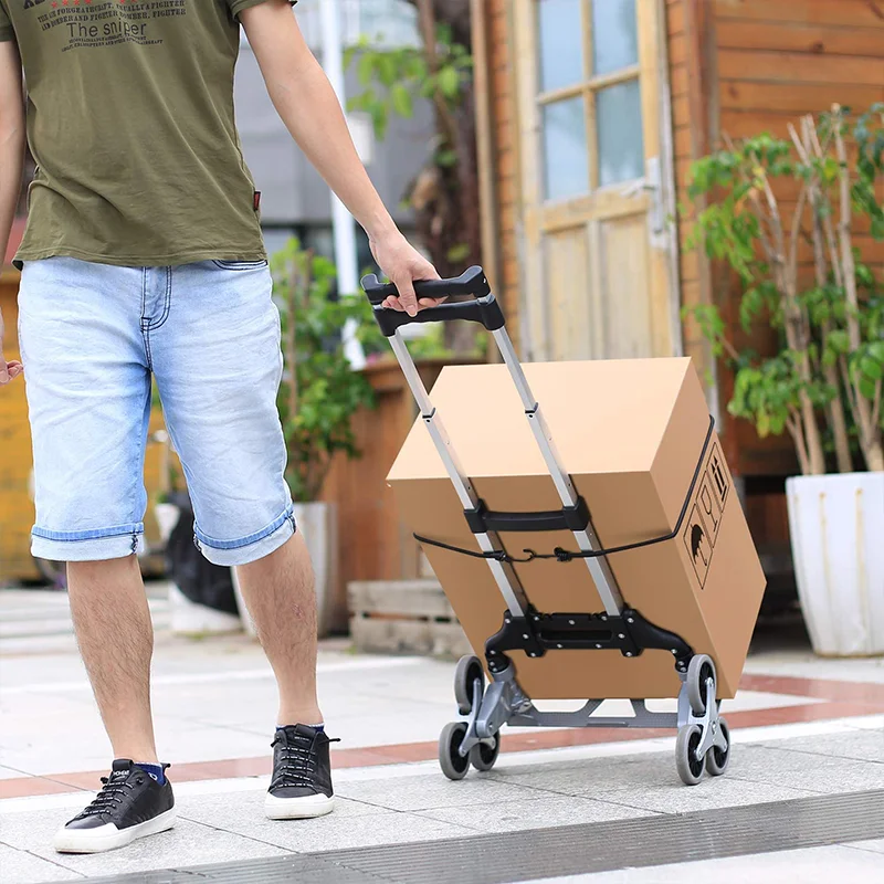 Aluminum Alloy Household Stair Climbing Hand Trolley Small Portable Folding Luggage Trolley Shopping Folding Portable Cart