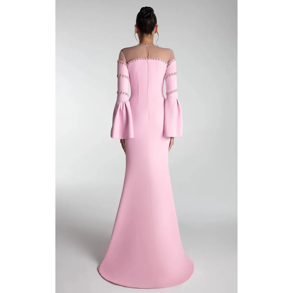 럭셔리 이브닝 드레스 오-넥 긴 소매 비즈 크리스탈 인어 이브닝 가운 바닥 길이 댄스 파티 드레스 드레스 맞춤형