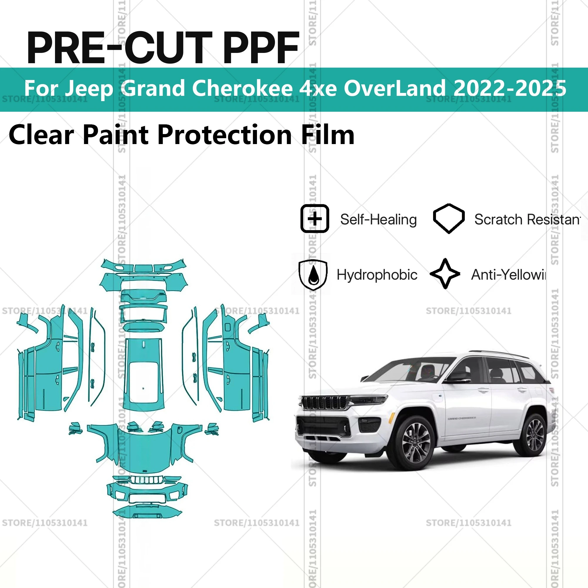 

Предварительно нарезанная прозрачная защитная пленка PPF для автомобилей, автомобильная пленка PPF для Jeep Grand Cherokee 4xe OverLand 2022-2025