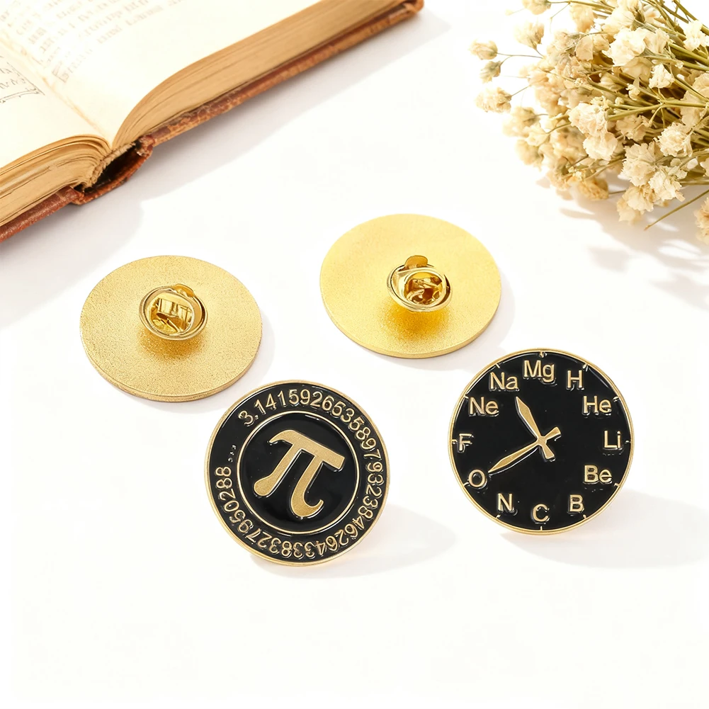 2PCS Science Enamel Pin Lab Scientist Lapel Badge Mathematics Pi Elements Periodic Table Dial Chemical Formula Brooch Jewelry