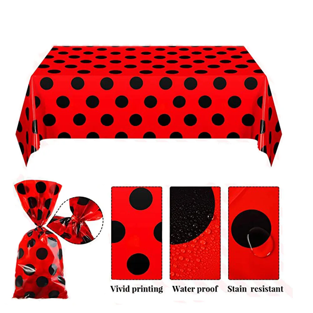 Ladybug Party Supplies Tablecloth Black Polka Dots Candy Bags for Guest  Latex Balloon Girls Birthday Party Supplies Wedding