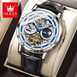 OLEVS-Montre-bracelet étanche pour homme, Phase de lune évidée, Mouvement automatique, Mode masculine, Marque originale