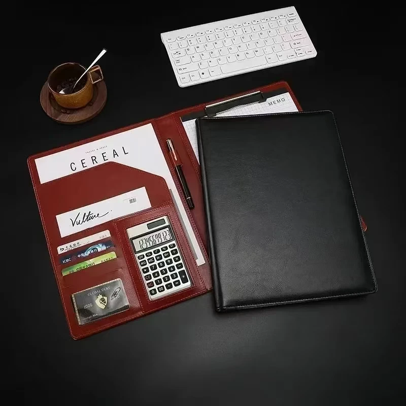 

A4 Padfolio Man PU Padfolio File Folder Portfolio Business Document Holder Metal Clipboard Pad Document Organizer Holder Office