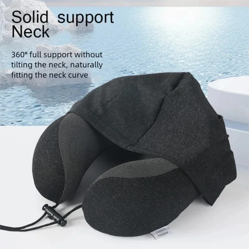 Hooded U-Shaped Pillow, Travel Neck Pillow, Memory Foam, Light-Blocking Nap Pillow, Portable Cervical Pillow for Airplanes and High-Speed Trains, Removable and Washable