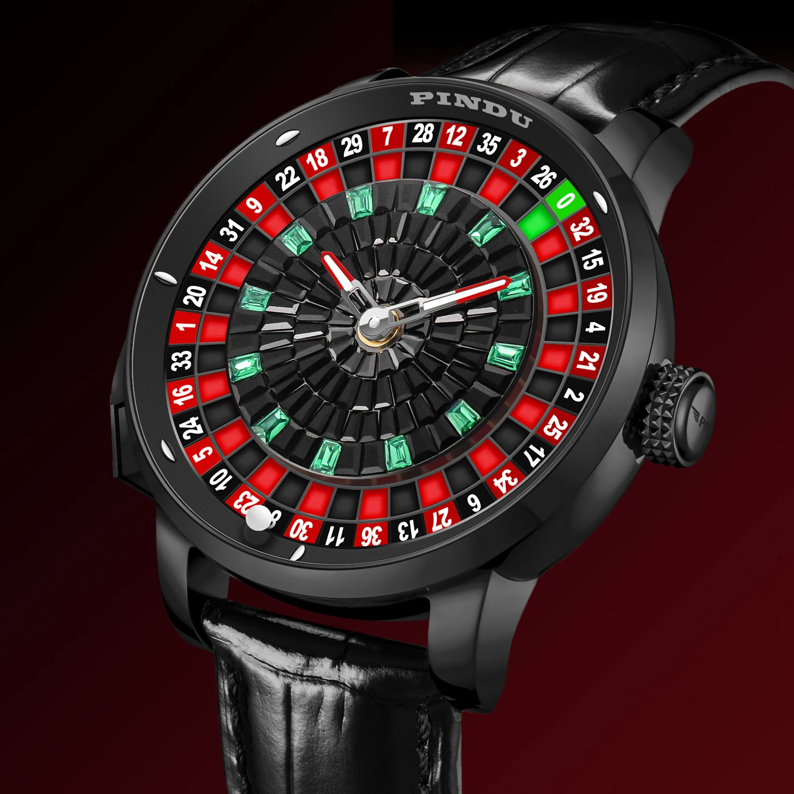 PINDU Design 2026 New NH35 Mechanical Watch Men's Button Rotating Dial Sapphire Glass Roulette Game Waterproof Automatic Watch