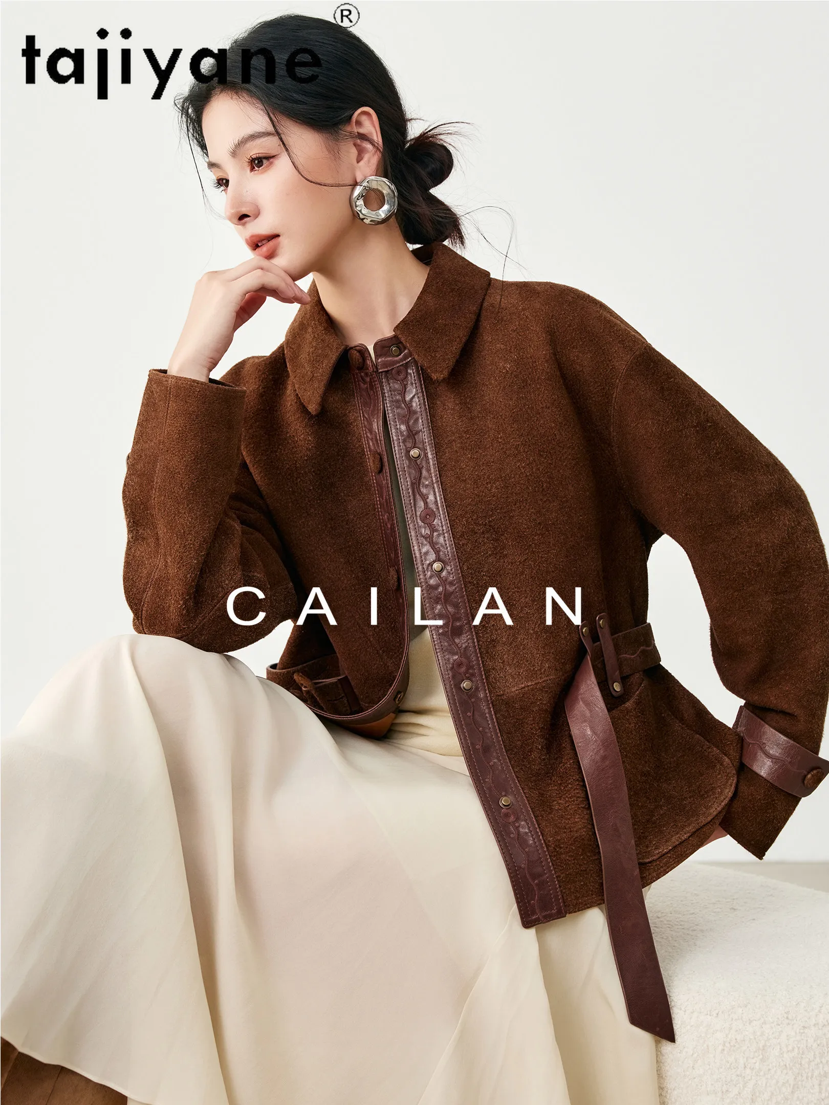 TAJIYANE 本物の羊革レザージャケット女性スタイリッシュなショートスエードコート本革ジャケット秋の女性服 2026 дубленка