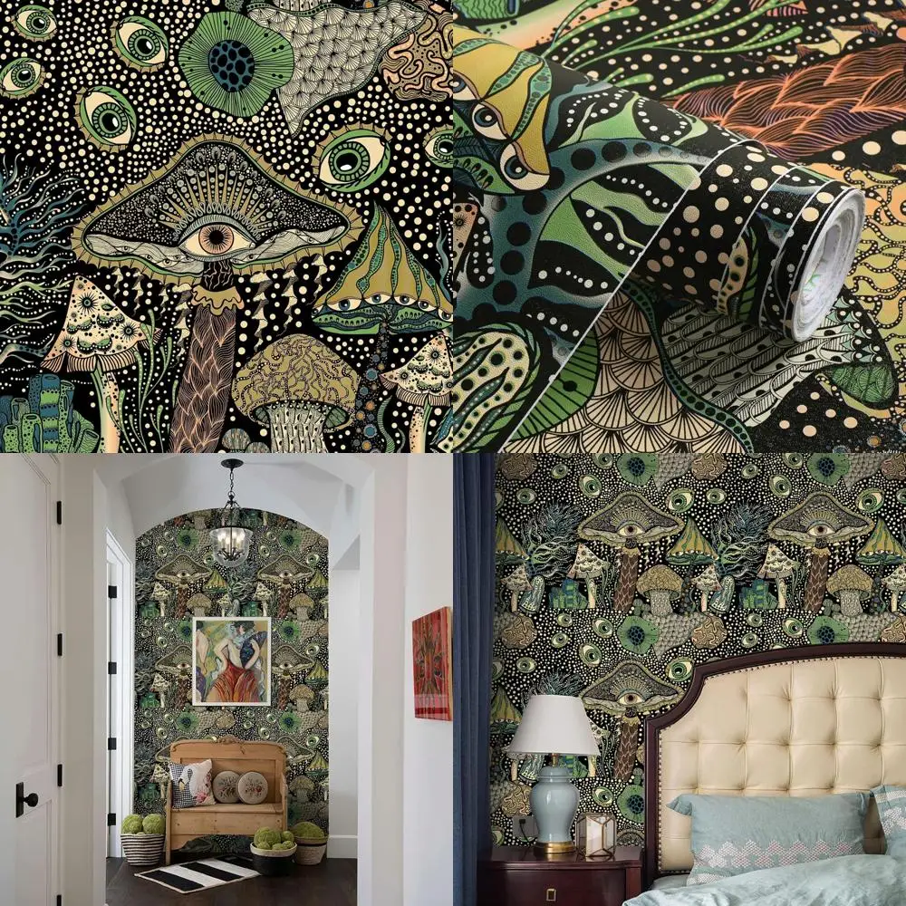 ورق جدران قابل للتقشير واللصق بتصميم فطر بوهو زهري - ذاتي اللصق لغرفة النوم والحمام، بطول 17.7 بوصة × 98.4 قدم