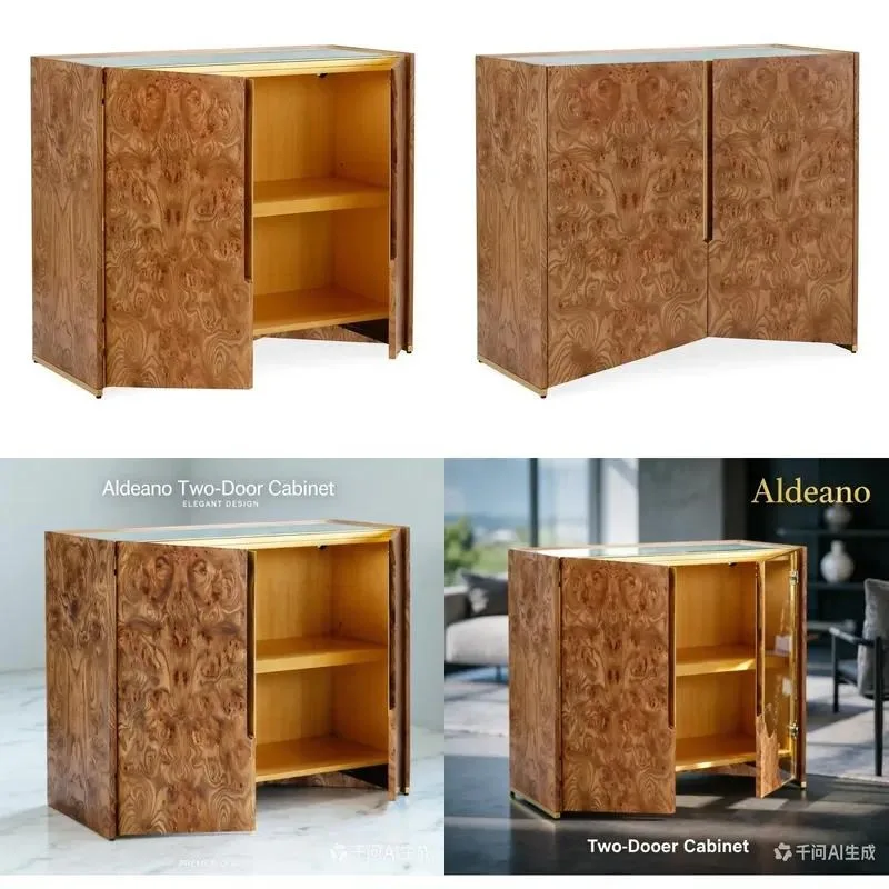 Modern Style Decorative Cabinet Precious Wood Grain Veneer and Glass Top Console Table for Living Room Entryway Storage