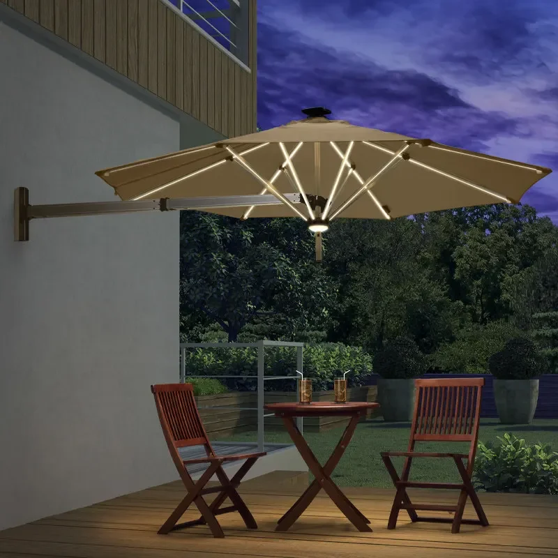 Purple leaf half umbrella against the wall Parasol Wall telescopic umbrella Outdoor small balcony with light Side unilateral cou