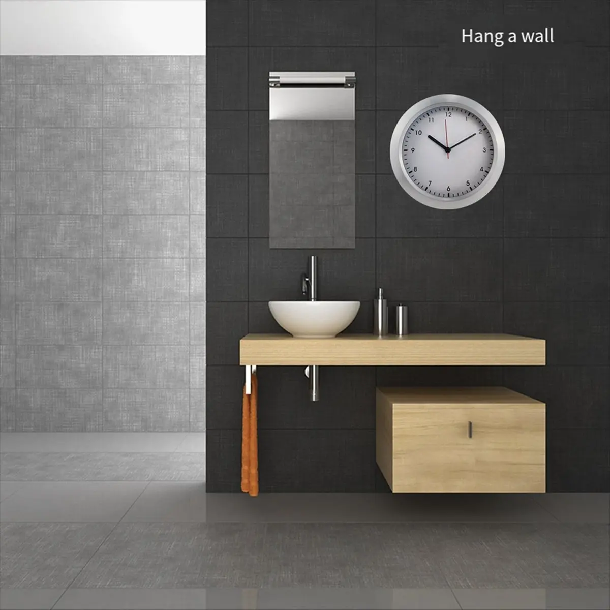 A32I Washroom Kitchen Clock Clock Waterproof Bathroom Clock LCD Digital Display Clock Detector No Punching Clock Black
