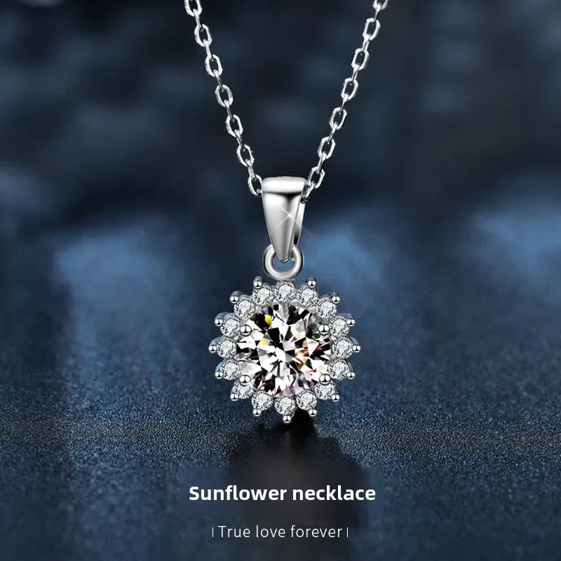 

Light luxury 925 sterling silver sunflower moissanite necklace for women, anniversary birthday gift