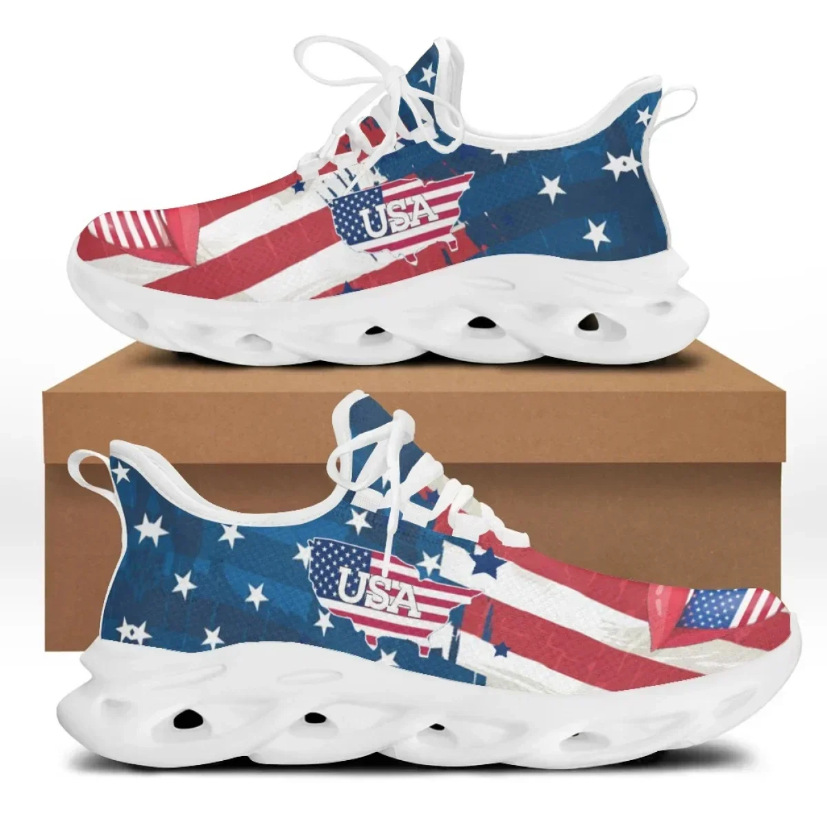 USA Flag Flat Mesh Shoe American Flag Custom Print Chunky Shoes Soft Sneakers National Design Zapatillas Running Hombre - Image 4