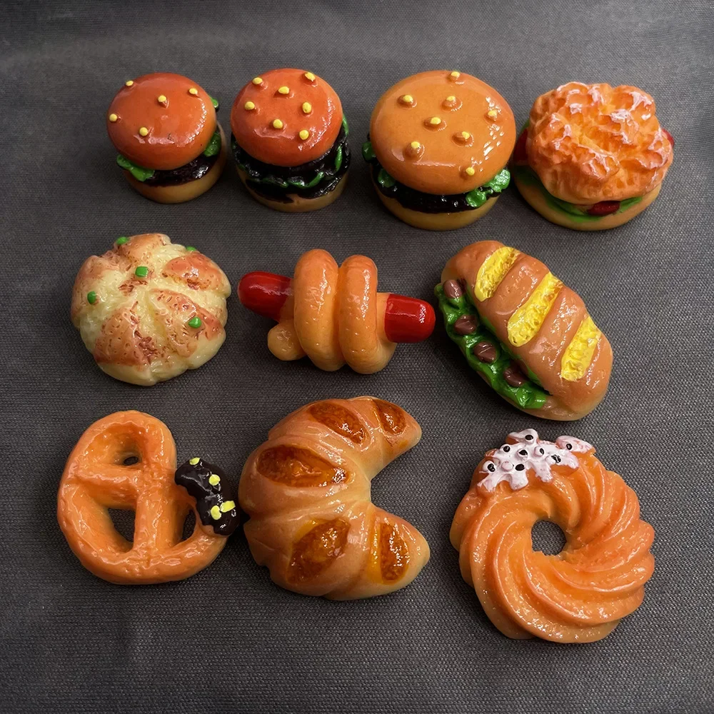 20PCS New Cute Resin Mini Cartoon Hamburgers Biscuits Bread Flat Back Scrapbook Craft Kawaii DIY Embellishments Accessories