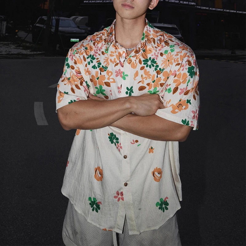 INCERUN الرجال قميص الأزهار الطباعة التلبيب قصيرة الأكمام زر الرجال الملابس الصيف عطلة الشارع الشهير عادية قمصان هاواي الرجال