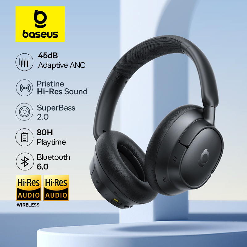  Baseus EH10 NC ANC Wireless Headphones 45dB Adaptive Hybrid Noise Cancelling Headsets Hi-Res LDAC Headphone Bluetooth 6.0 80Hrs 