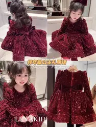 Black Sequin Baby Girl Red Birthday Dress Sequined Fluffy Christmas Pageant Girl Dresses Weddings Kids Princess Ball Gown Skirt