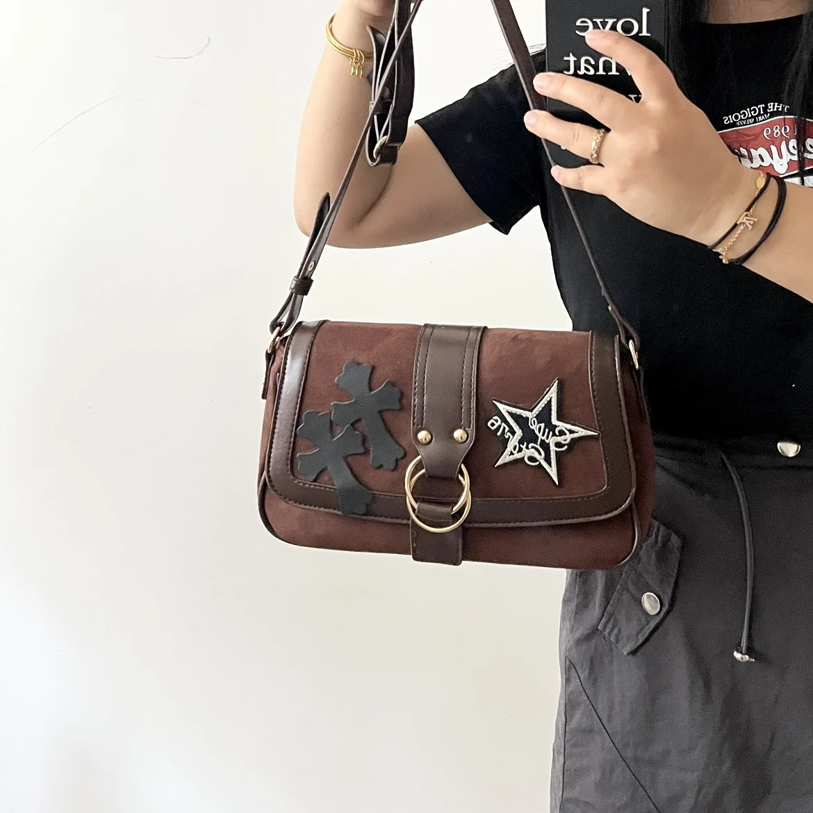 

Fashion Crossbody Bag for Women Vintage Shoulder bags Handbag Female Tote Bag Y2K PU Leather Message Bags