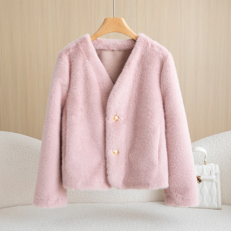 Fur-Fur Integration Jacket High-Quality Mink Coat Women's 2025Autumn Winter New Light Luxury Mao Mao Overcoat Ladies V-Neck Tops