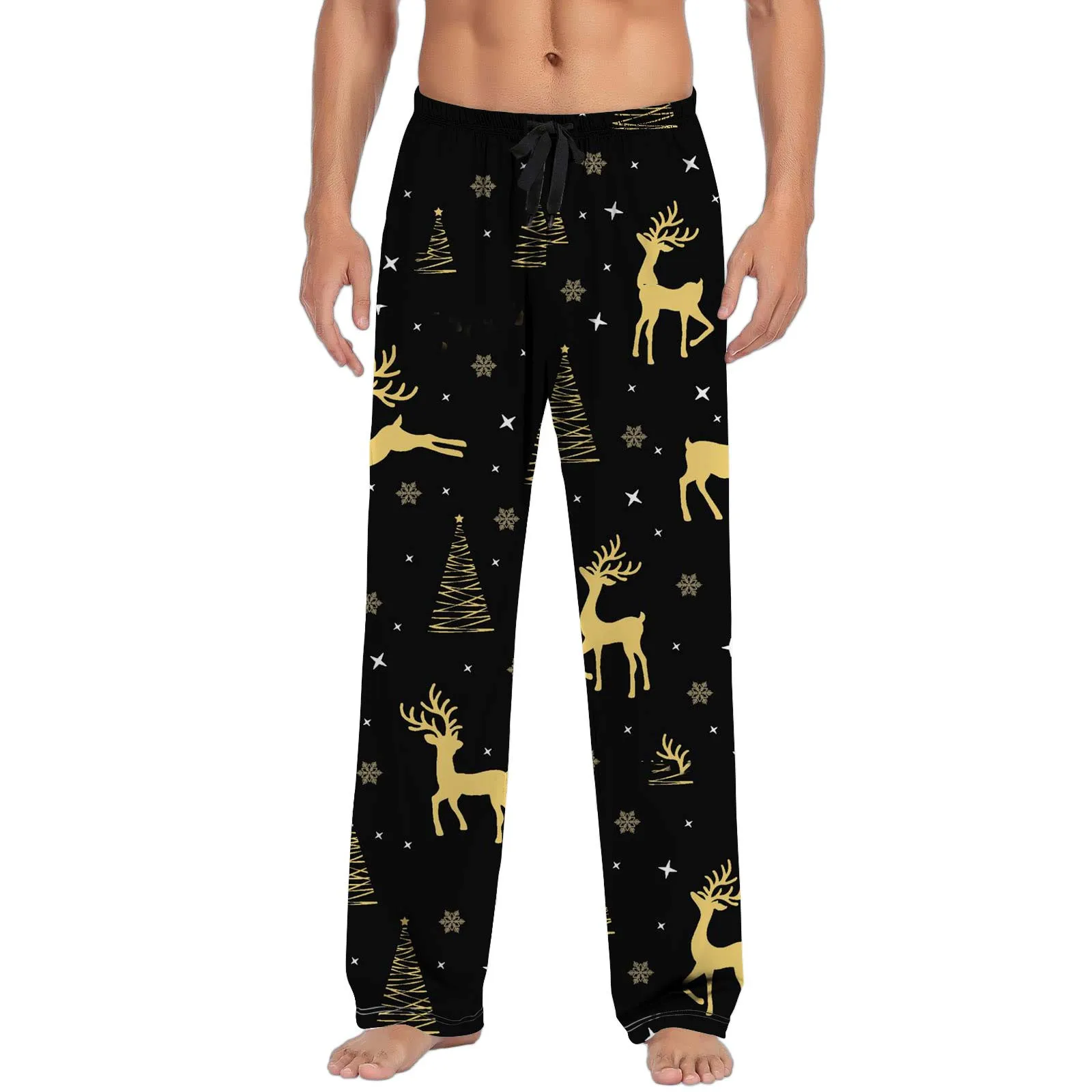 Loose Fit Pajamas Pants With Drawstring And Pockets Christmas Men's Casual Trousers Fashion Christmas Printing Sleepwear Pants