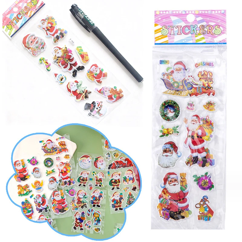 6/12 Blatt Pack Weihnachten Stil 3D Aufkleber Niedliche Cartoon Blase Aufkleber Klassenzimmer Büro Mark Nützliche DIY Aufkleber Schreibwaren ZYF