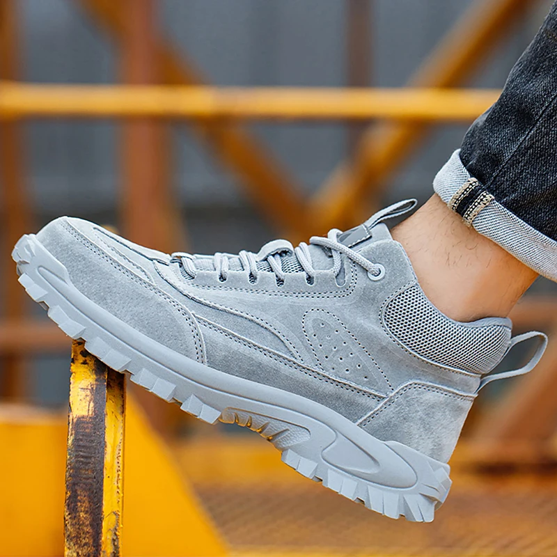 

Мужские повседневные стальные носки, защитные ботинки из коровьей замши, рабочая обувь для рабочих, сварочные кроссовки, инструменты, защитные ботильоны, мужские ботинки