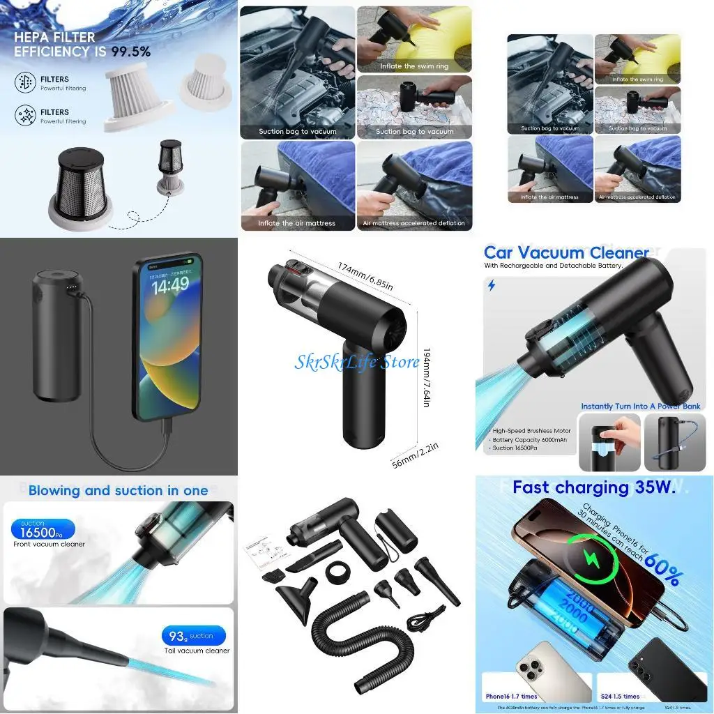 

E65E 16500Pa Two Power Cordless Vacuum Detachable Battery Chargers For Computer Sofa Car Use