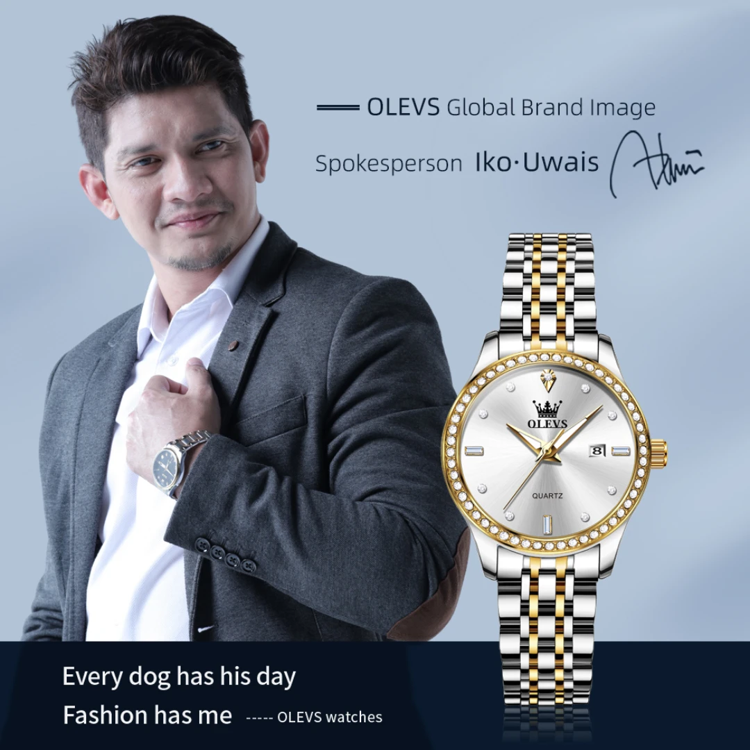 OLEVS 3625 reloj de cuarzo de moda regalo esfera redonda correa de reloj de pulsera de acero inoxidable calendario de visualización semanal luminoso