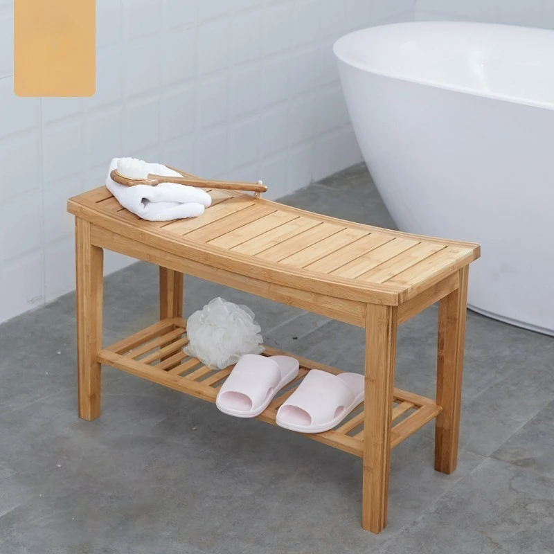 Extended Bamboo & Wood Shoe-Changing Bench — Thickened, Non-Slip Moso Bamboo Stool for Bathrooms, Showers, and Storage