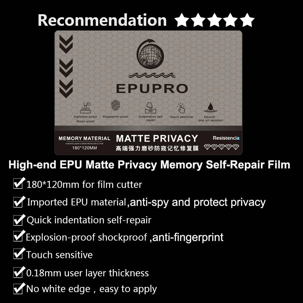 FONLYU 50 Stück EPU Pro Memory Selbstreparatur High-End Matte Privacy Hydrogel Displayschutzfolie für gebogene Bildschirmfolie Schneidemaschine 4