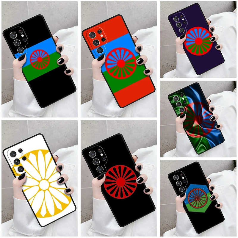 Phone Case For Samsung Galaxy S24 S23 S21fe S22 Ultra Plus Note 10 20 S8 S9 S10 Cover Gypsy Romani Roma Flag Funda