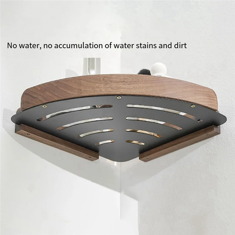 أرفف حمام من خشب الجوز من BAAG، رف تخزين زاوية الدش المثبت على الحائط، رف منظم المطبخ