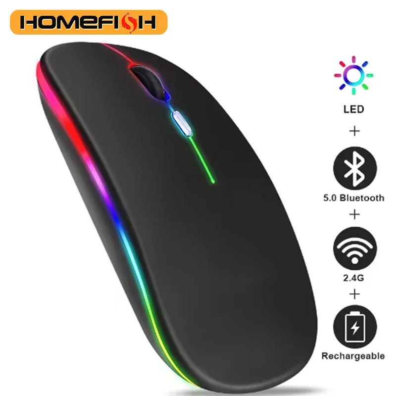 HOMEFISH PHONEPACE Dual Mode Wireless Mouse 2.4G Bluetooth Rechargeable Silent LED Backlit Optical Mice for PC Laptop