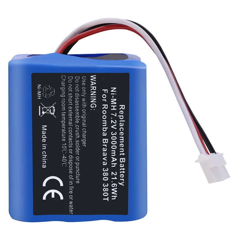 1PCS 7.2V 3000mAh Ni-MH Rechargeable Battery for iRobot Roomba Braava 380 380T Mint 5200c 5200 AA NiMH 3000mAh Battery Part