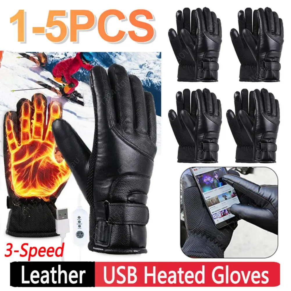 

Snowmobile Gloves Winter Heated Gloves Warm Waterproof Leather Rechargeable Heating Thermal Gloves 3-Speed Motorcycle Moto Glove