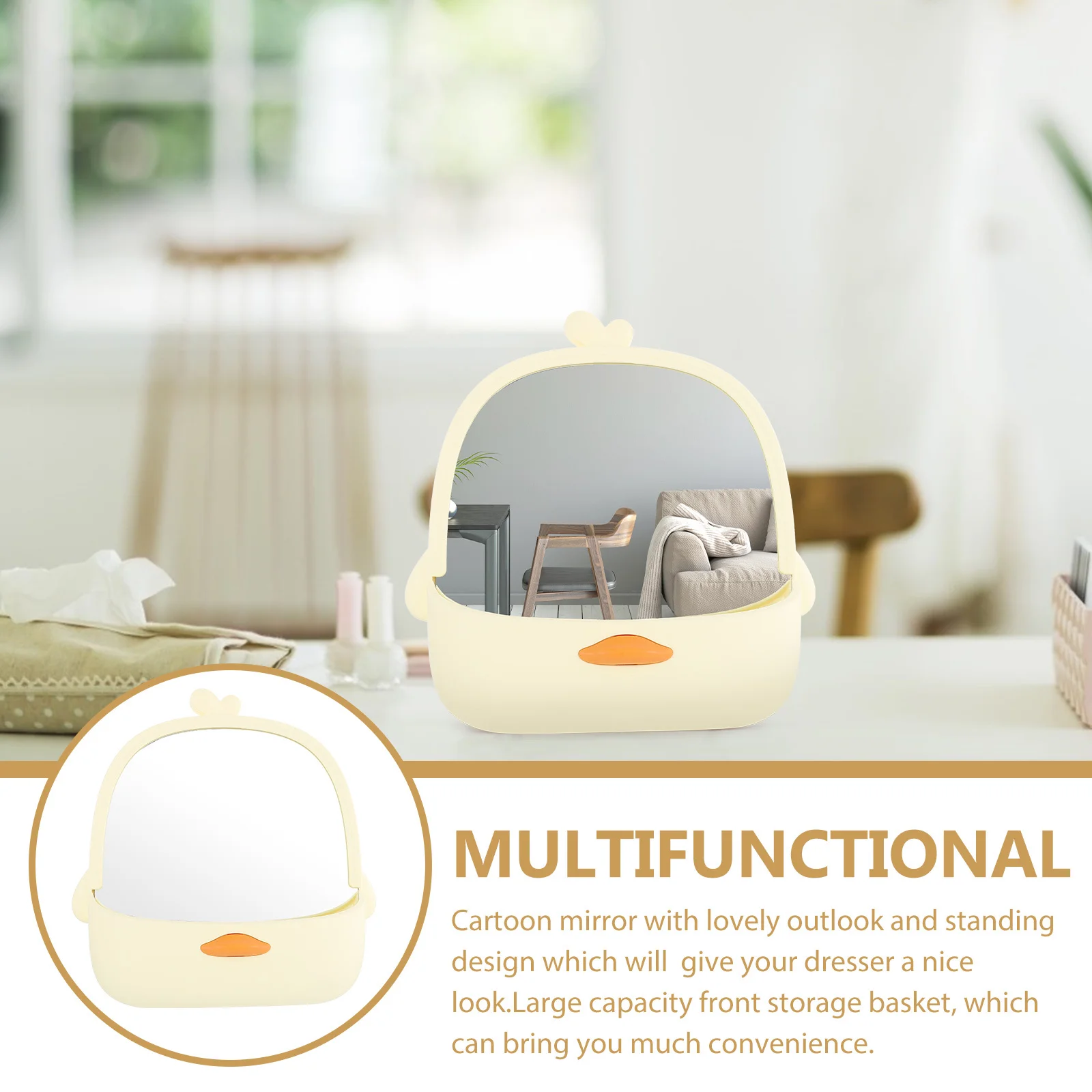 مرآة مكياج مبتكرة واقفة، مادة ممتازة مقاومة للخدش، تصميم كرتوني لطيف، مرآة زينة لسطح المكتب للنساء والفتيات #5