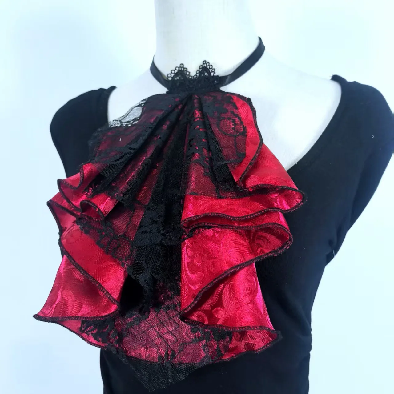 Court-style Handcrafted Multi-layer Lace Bib Fake Collar Wedding Props Stage Performance  Evening Party Shirt Boutonniere Tie
