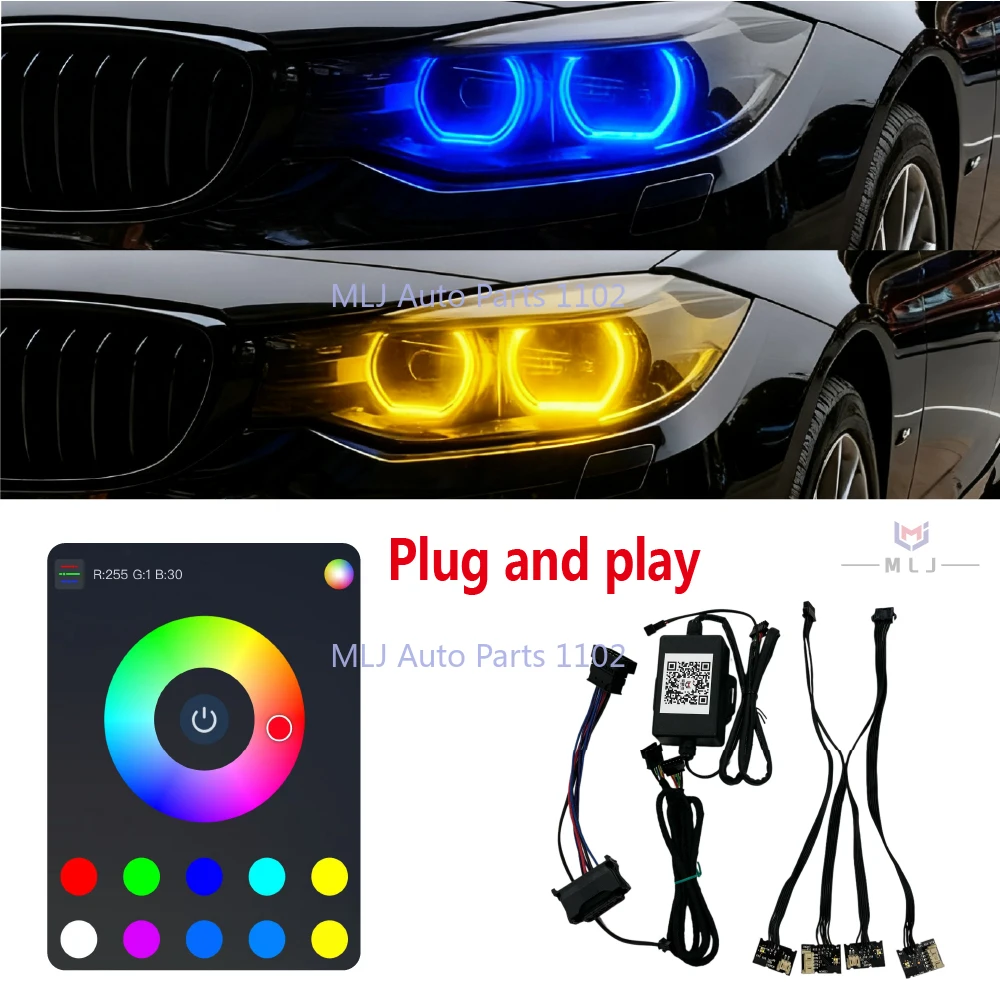 63117470425 63117470426 RGB For BMW 3 Series GT F34 2016-2019 DRL Wiring Harness Angel Eye Plug and Play Controller By Phone