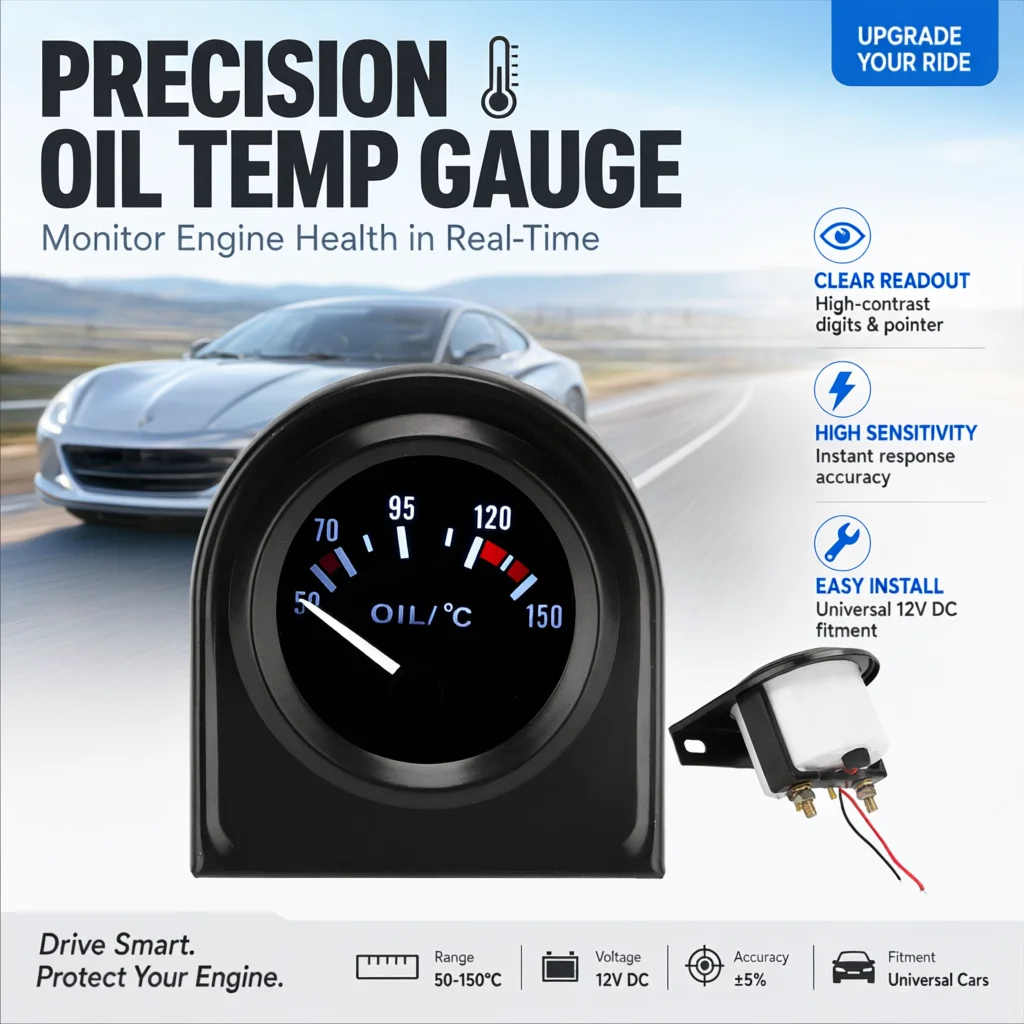 Car Gauge 2 inch 52mm LED Light Car Pointer Oil Temperature Temp Gauge 50-150℃ Pointer Oil Gauge Car Oil Temperature Gauge